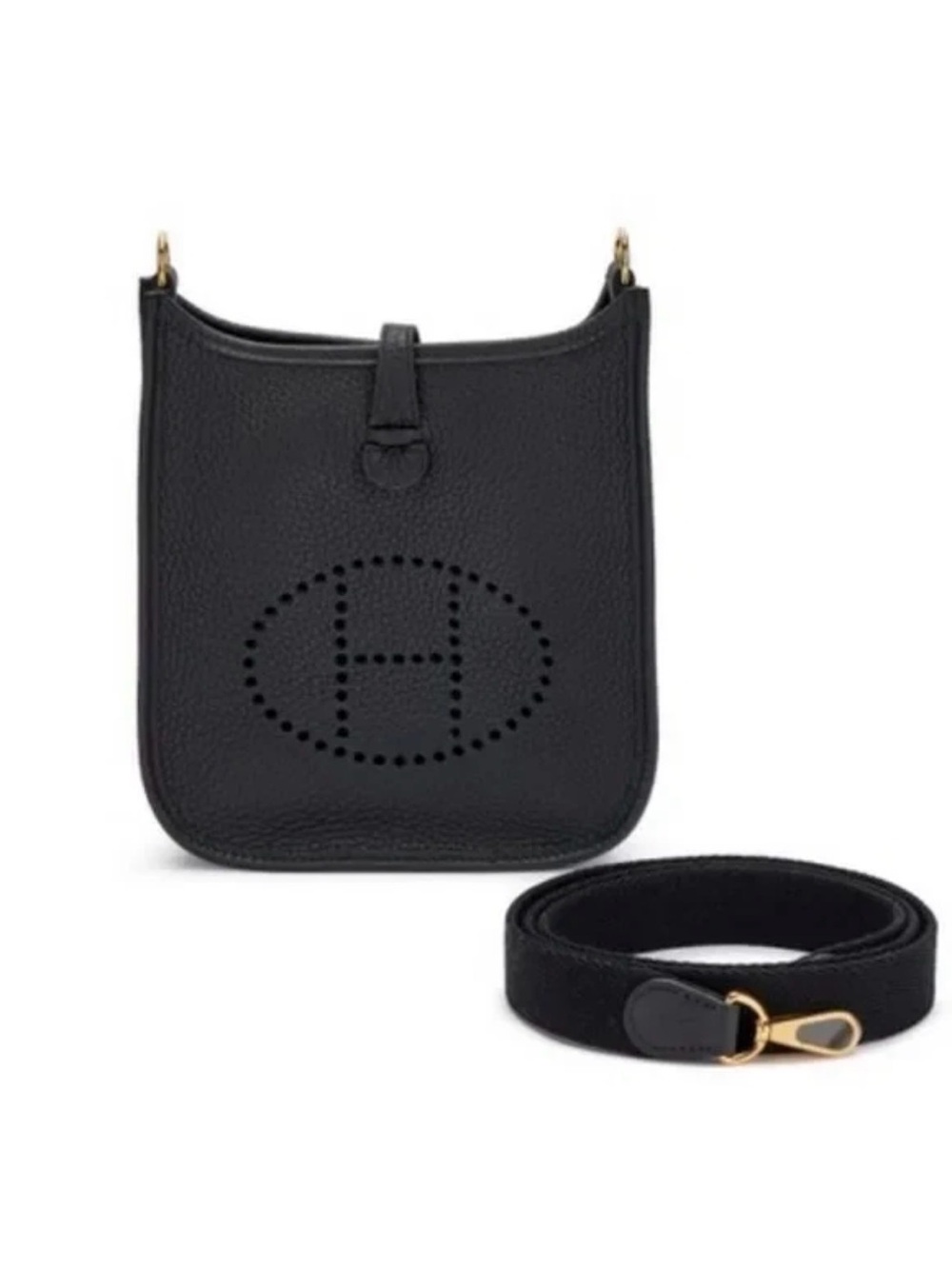 Hermes Black Leather Strap with Gold Hardware Key Clip